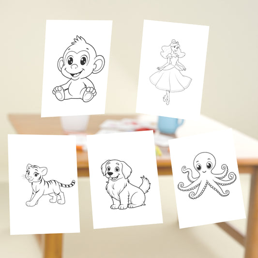 Gratis pakke – 5 søte fargeleggingsark for barn (PDF)