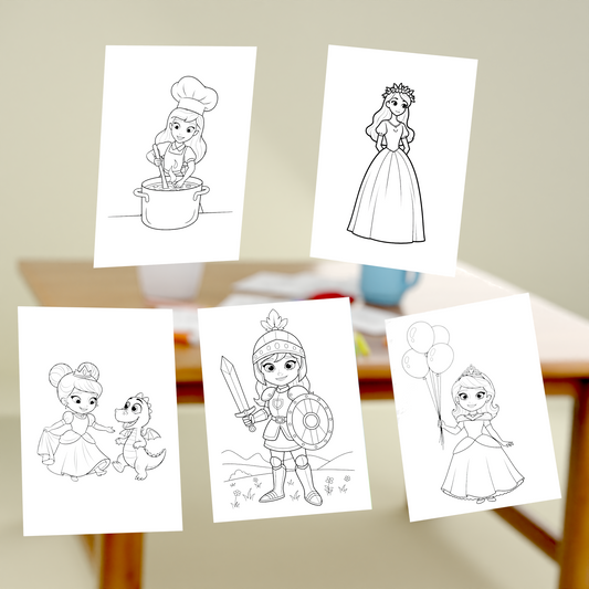 30 Prinsesser – Fargeleggingsark for Barn (PDF)