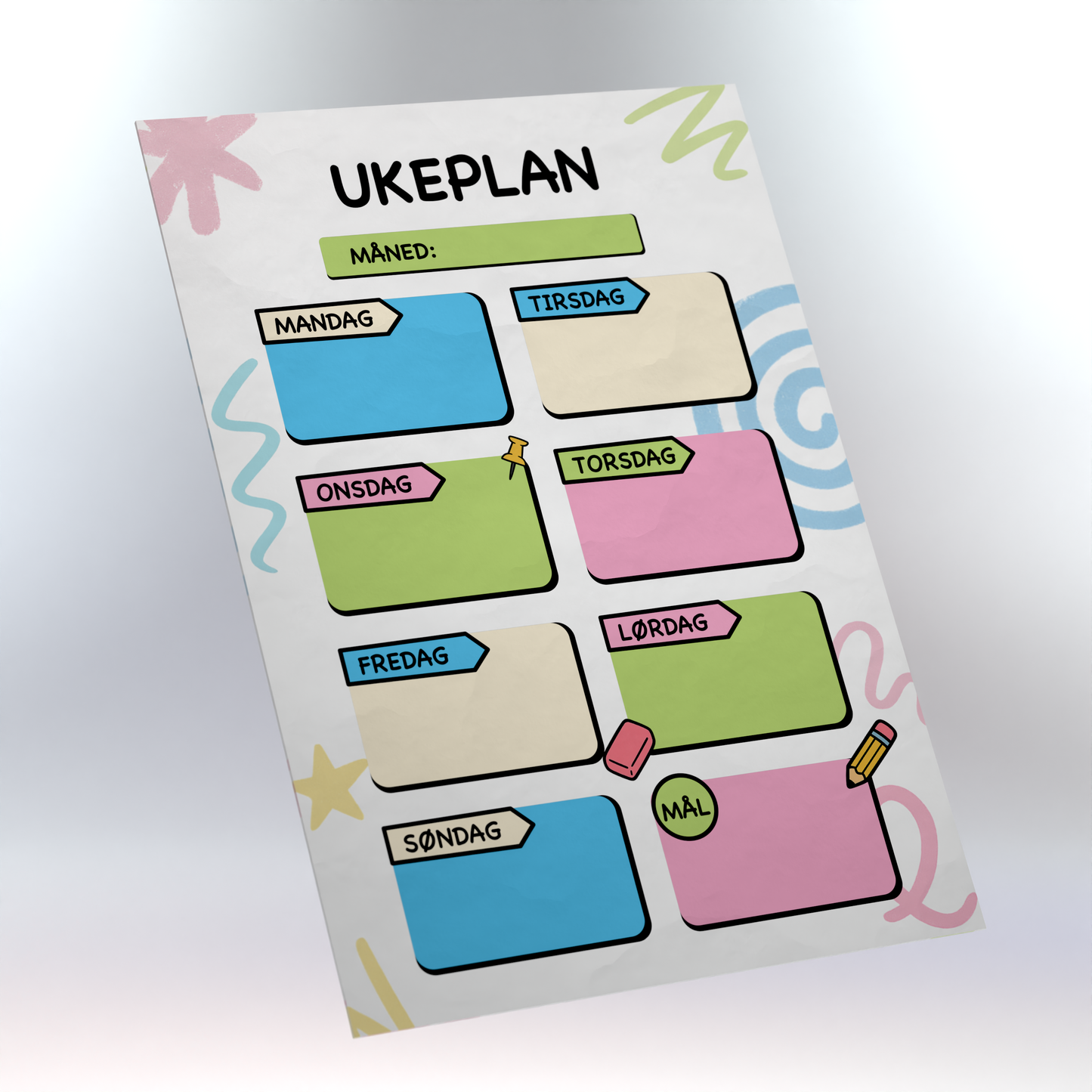 Min Store Planlegger – Pakke med ukeplan, dager og måneder