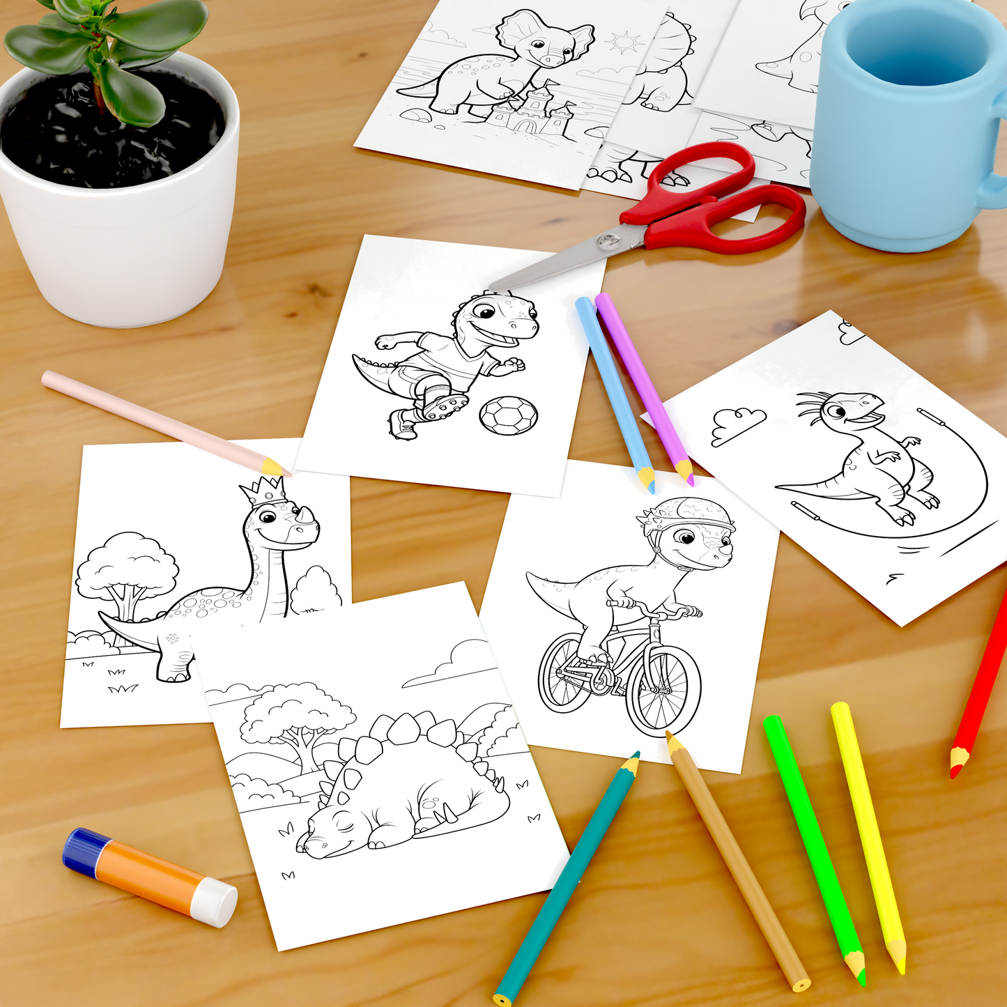 75 Dinosaurer – Fargeleggingsark for barn (PDF)