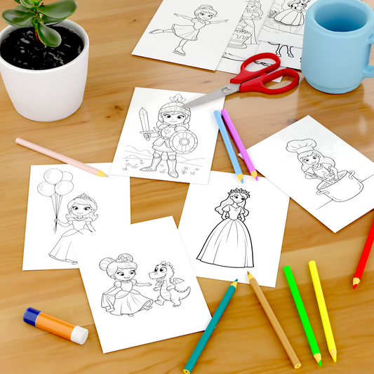 30 Prinsesser – Fargeleggingsark for Barn (PDF)